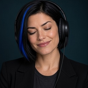 Claudia with headphones